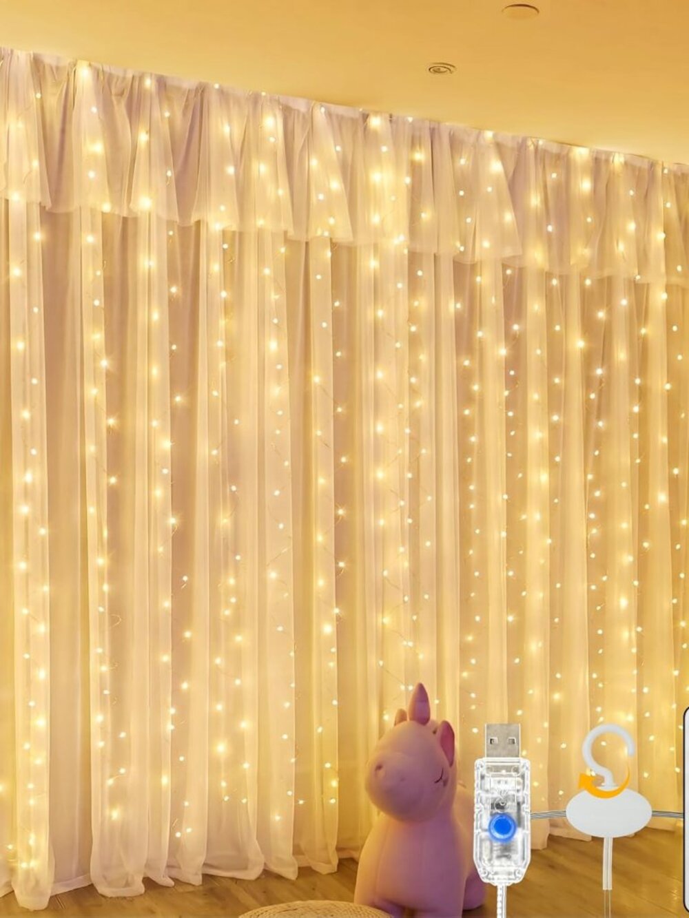 Fairy Curtain Light, 300LED 9.8x9.8ft, Remote & 8 Modes, USB